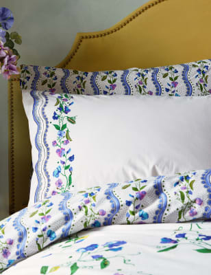 

Cath Kidston 2er-Pack Kissenbezüge aus reiner Baumwolle mit Wickenmuster - Blau Melange, Blau Melange