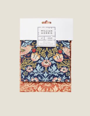 

William Morris At Home Set of 2 Strawberry Thief Tea Towels - Blue Mix, Blue Mix