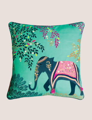 

Sara Miller Pure Cotton Elephant Oasis Cushion - Jade, Jade