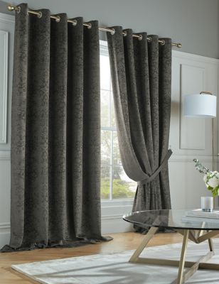 William Morris At Home Velvet Strawberry Thief Eyelet Curtains - WDR54 - Charcoal Mix, Charcoal Mix