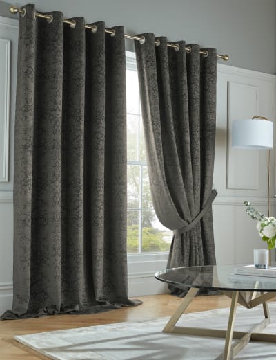 Velvet Strawberry Thief Eyelet Curtains
