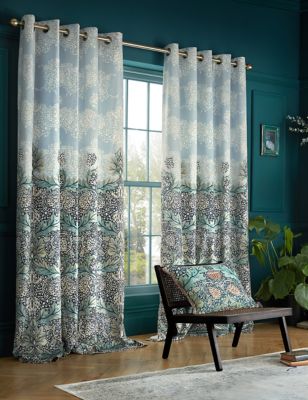 William Morris At Home Velvet Avon Chintz Eyelet Curtains - B9090 - Indigo, Indigo