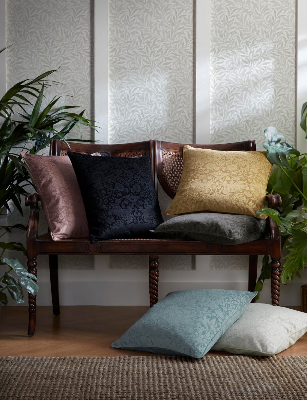 Velvet Strawberry Thief Cushion image 1