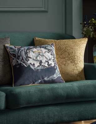 

William Morris At Home Velvet African Marigold Piped Cushion - Blue Mix, Blue Mix