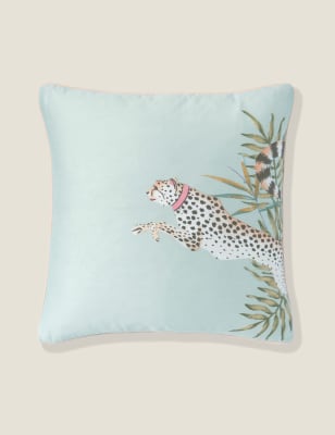 

Yvonne Ellen Pure Cotton Cheeky Cheetah Piped Cushion - Sky Blue, Sky Blue