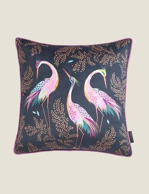 

Sara Miller Velvet Dancing Cranes Piped Cushion - Midnight, Midnight