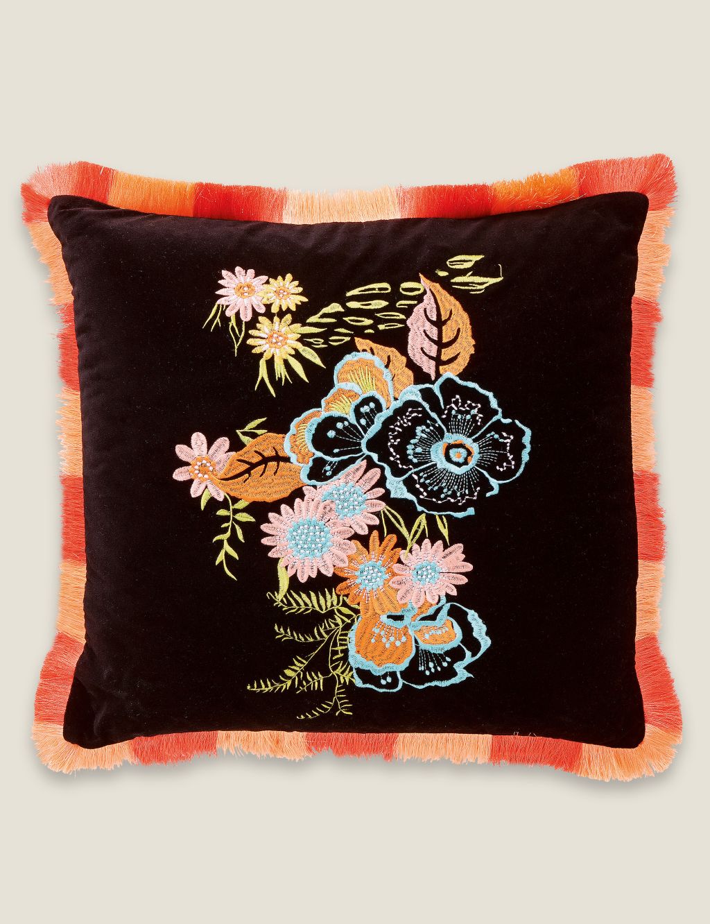 Velvet Retro Floral Cushion