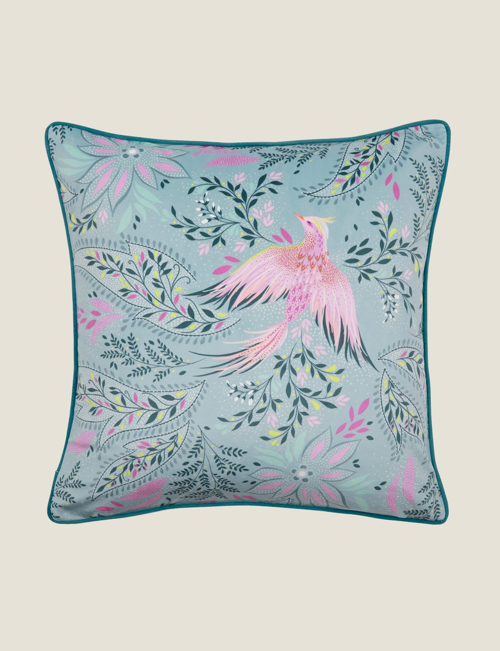 Velvet Birds Of Paradise Piped Cushion image 1