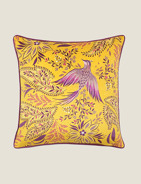 Velvet Birds Of Paradise Piped Cushion - GR