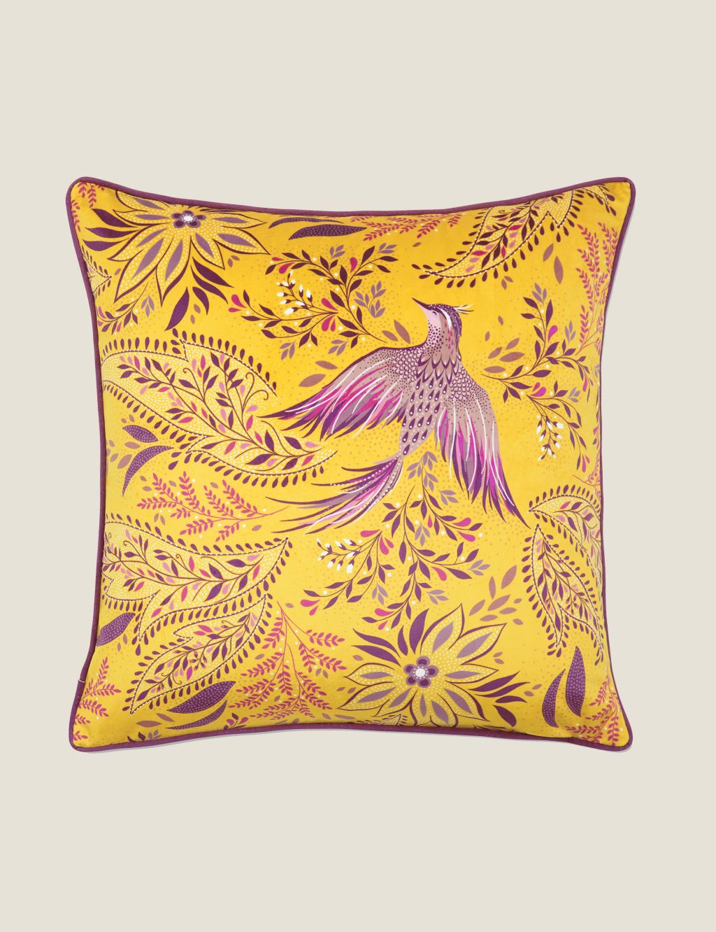 Velvet Birds Of Paradise Piped Cushion image 1