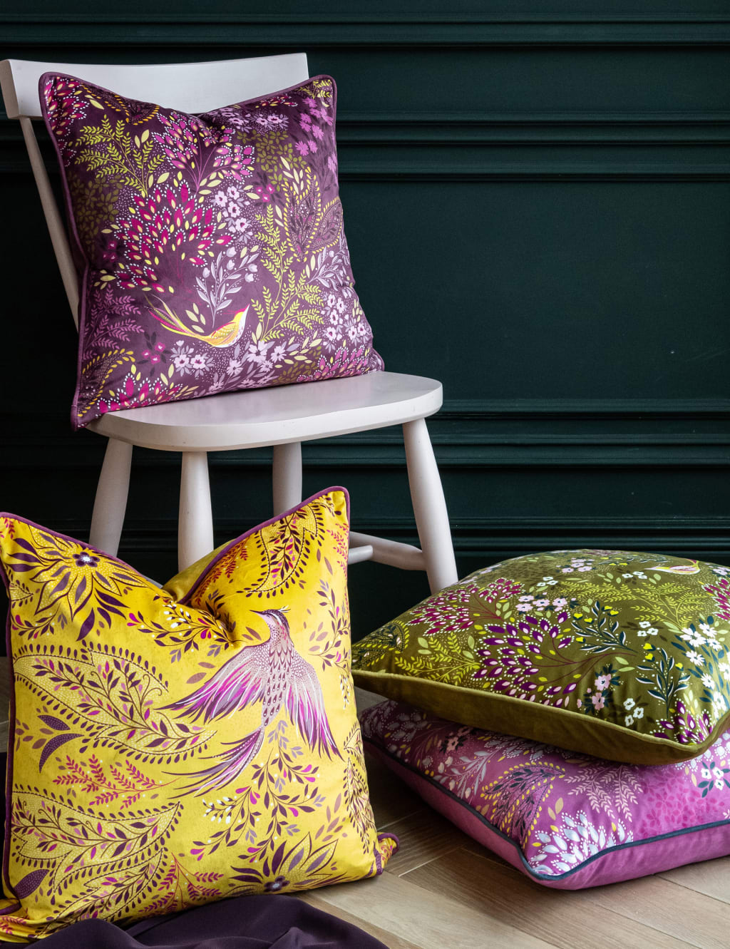 Velvet Birds Of Paradise Piped Cushion image 2