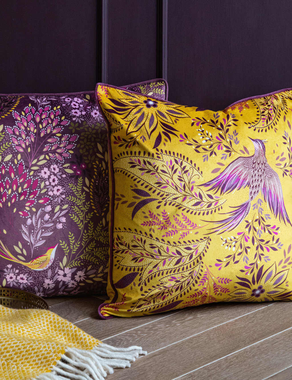 Velvet Birds Of Paradise Piped Cushion image 3