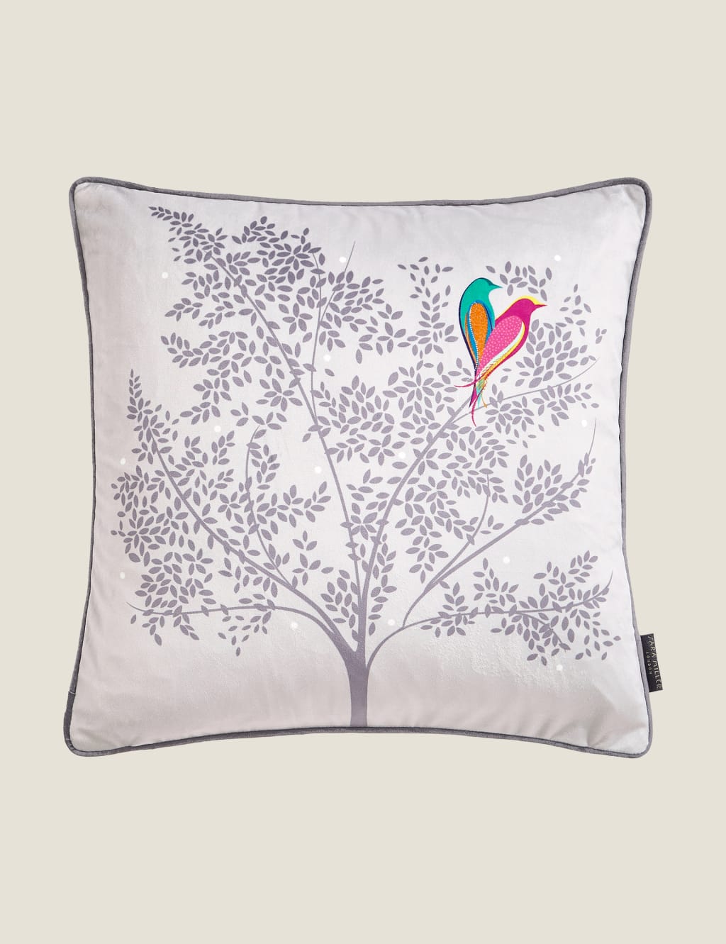 Velvet Love Birds Piped Cushion image 1