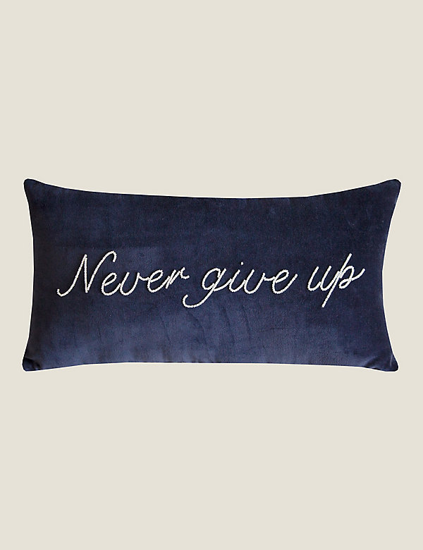 Velvet Never Give Up Embellished Cushion - FI