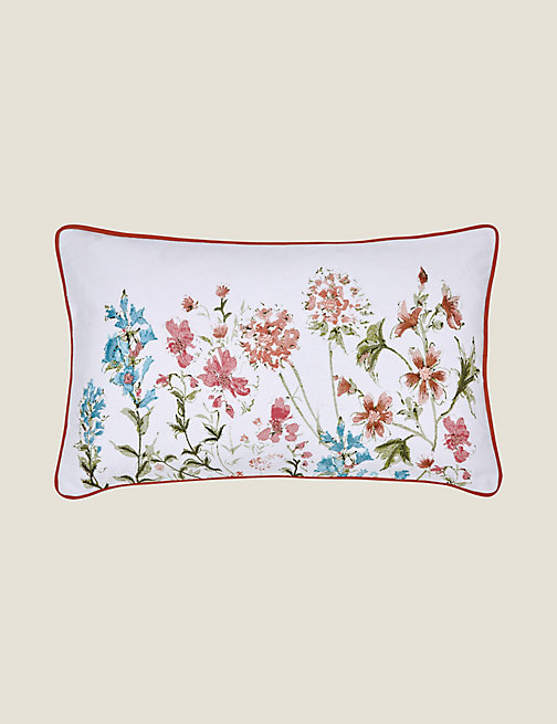 Marks And Spencer Laura Ashley Pure Cotton Wild Meadow Bolster Cushion - Crimson