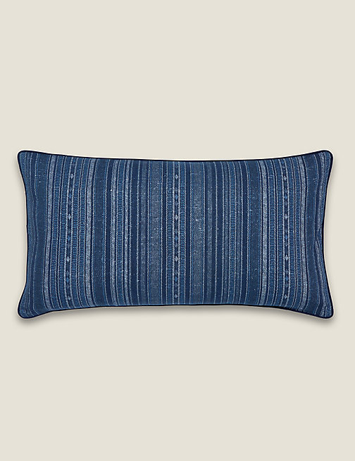 Marks And Spencer Bedeck of Belfast Pure Cotton Mazana Piped Bolster Cushion - Blue