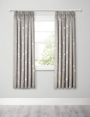Kids Star Print Blackout Pencil Pleat Curtains Ready Made