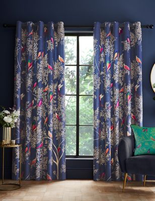 Sara Miller Smokey Birds Curtains - B9090 - Blue, Blue