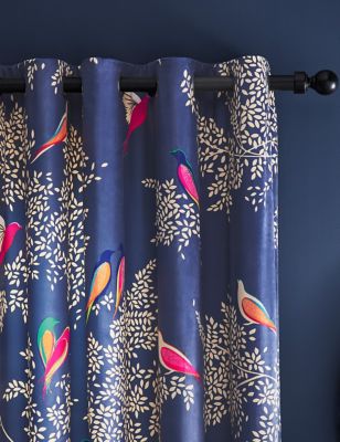Image of Sara Miller Smokey Birds Curtains - B9090 - Blue, Blue