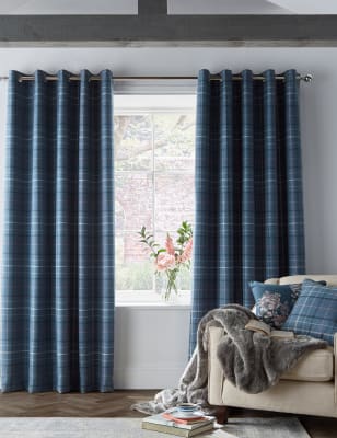 

Laura Ashley Alfristone Check Eyelet Blackout Curtains - Dark Blue, Dark Blue