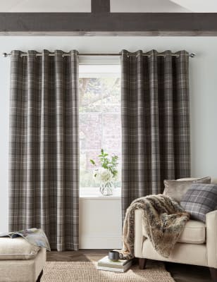 

Laura Ashley Alfristone Check Eyelet Blackout Curtains - Charcoal, Charcoal