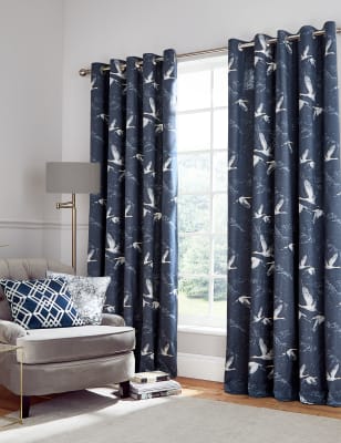 

Laura Ashley Pure Cotton Animalia Eyelet Curtains - Dark Blue, Dark Blue