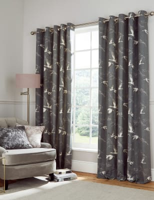 

Laura Ashley Ösenvorhänge aus reiner Baumwolle „Animalia“ - Grey, Grey