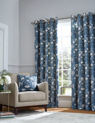 

Laura Ashley Pure Cotton Parterre Eyelet Curtains - Blue, Blue