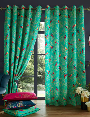 

Sara Miller Green Birds Eyelet Curtains - Multi, Multi