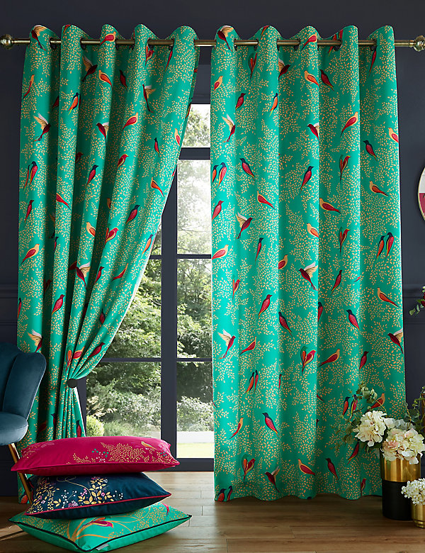 Green Birds Eyelet Curtains - DK