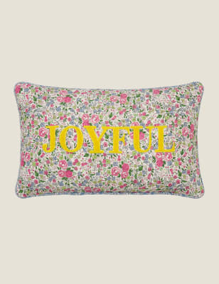 

Laura Ashley Pure Cotton Joyful Slogan Bolster Cushion - Coral, Coral