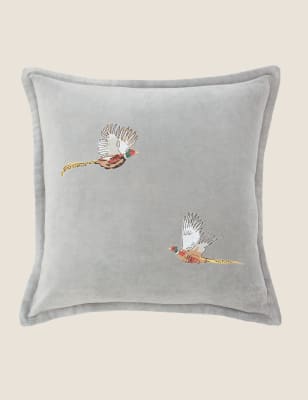 

Sophie Allport Cotton Velvet Embroidered Pheasant Cushion - Green Mix, Green Mix