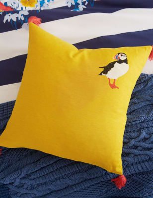 

Joules Cotton Rich St Ives Puffin Cushion - Antique Gold, Antique Gold