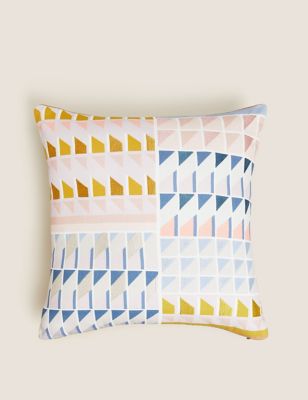 

Cotton Geometric Embroidered Cushion - Multi, Multi