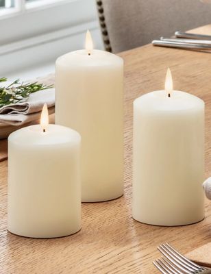 Lights4Fun Set of 3 TruGlow® Pillar LED Candles - Ivory, Ivory