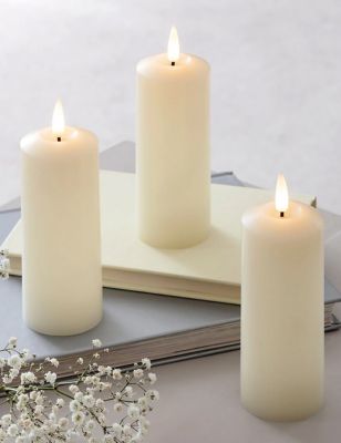 Lights4Fun Set of 3 TruGlow® Skinny Pillar LED Candles - Ivory, Ivory