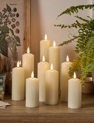 Lights4Fun Set of 9 TruGlow® Slim Pillar LED Candles - Ivory, Ivory
