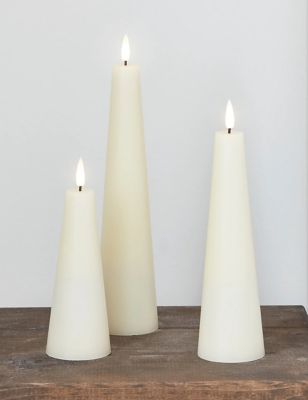 Lights4Fun Set of 3 TruGlow Cone Pillar LED Candles - Ivory, Ivory