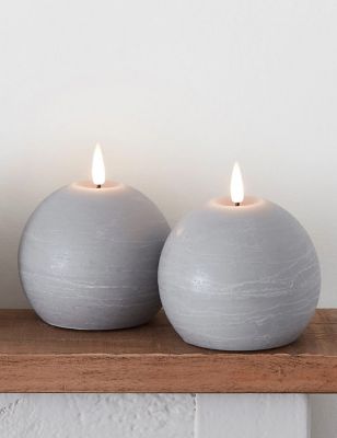 Lights4Fun Set of 2 TruGlow® Large Ball LED Candles - Grey, Grey