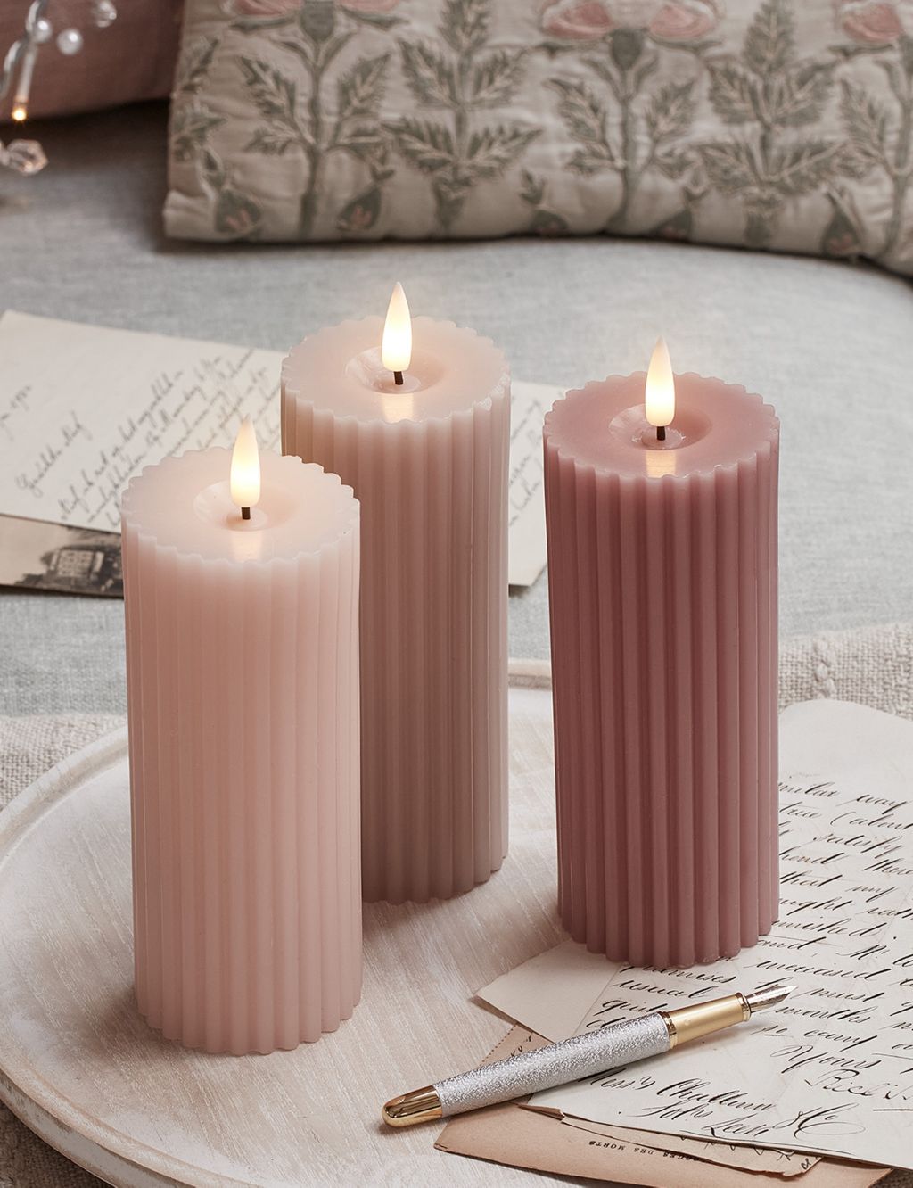 Set of 3 Fluted Wax LED Candles