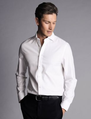 Charles Tyrwhitt Men's Slim Fit Non Iron Pure Cotton Shirt - 1533 - White, White
