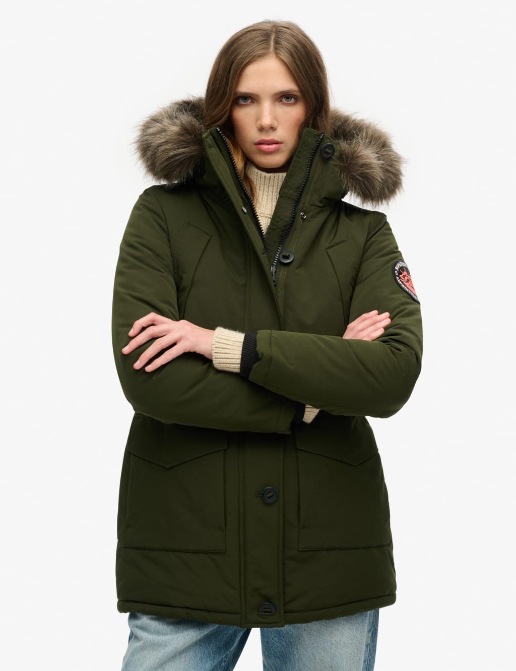 Women's Winter Jacket Faux Fur Trim Parka Coat