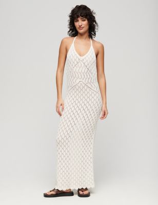 Superdry Womens Cotton Rich Halter Neck Maxi Slip Dress - 16 - White, White