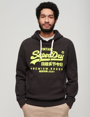 Superdry Mens Cotton Rich Logo Graphic Hoodie - M - Black, Black,Grey