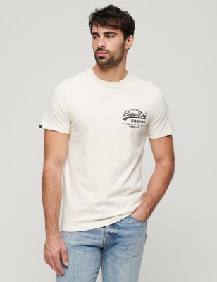 Superdry Mens Pure Cotton Bird Graphic Crew Neck T-Shirt - M - Cream, Cream
