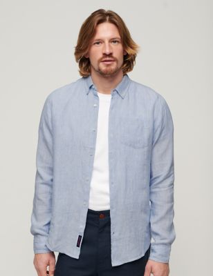Superdry Mens Linen Rich Striped Shirt - Blue Mix, Blue Mix