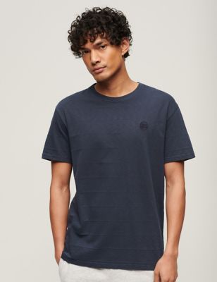 Superdry Mens Pure Cotton Textured T-Shirt - L - Navy, Navy