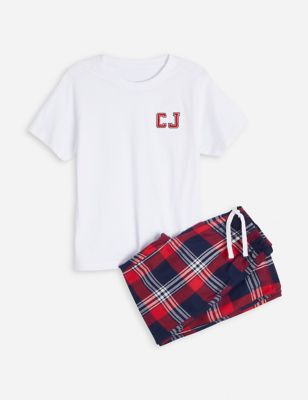 Personalised Kid's Monogrammed Tartan Pyjamas by Alphabet (5-12 Yrs) - 9-10Y - Red Mix, Red Mix