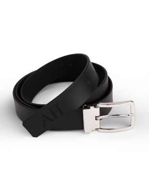 Dollymix Mens Personalised Classic Leather Belt - Black, Black