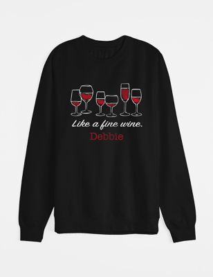 Dollymix Womens Personalised Fine Wine Sweatshirt - Black, Black